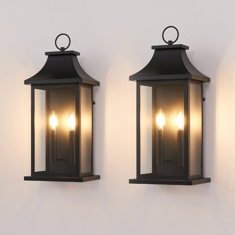 English Elm 2-Pack Matte Black Modern Outdoor Wall Lantern Set with Auto Dusk Dawn Sensor W2312P539564