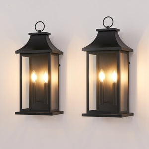 English Elm 2-Pack Matte Black Modern Outdoor Wall Lantern Set with Auto Dusk Dawn Sensor W2312P539564