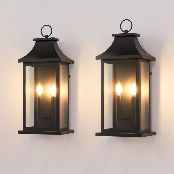 English Elm 2-Pack Matte Black Modern Outdoor Wall Lantern Set with Auto Dusk Dawn Sensor W2312P539564