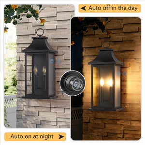 English Elm 2-Pack Matte Black Modern Outdoor Wall Lantern Set with Auto Dusk Dawn Sensor W2312P539564