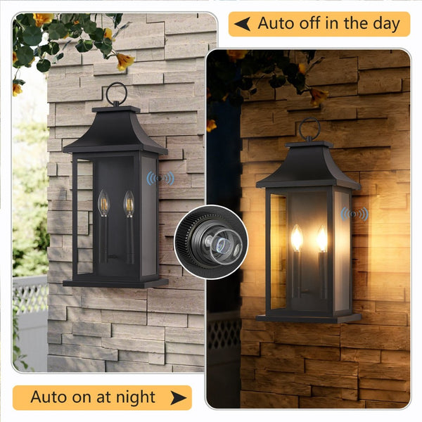 English Elm 2-Pack Matte Black Modern Outdoor Wall Lantern Set with Auto Dusk Dawn Sensor W2312P539564
