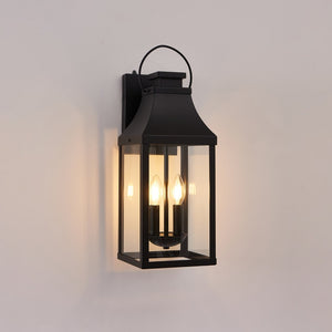 English Elm 20 Inch Black Lantern Exterior Wall Sconces Dusk to Dawn Sensor Porch Lighting Pair W2312P539577