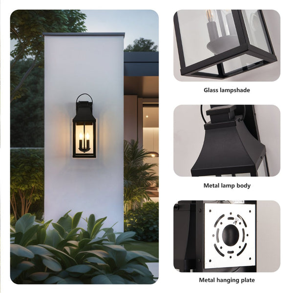 English Elm 20 Inch Black Lantern Exterior Wall Sconces Dusk to Dawn Sensor Porch Lighting Pair W2312P539577