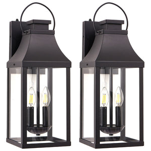 English Elm Dusk to Dawn Sensor Outdoor Wall Sconce Matte Black Lantern 2 Pack Porch Lighting W2312P539582