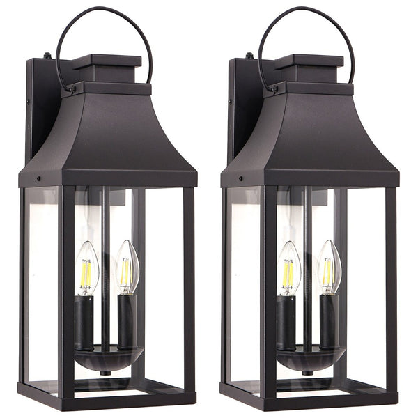 English Elm Dusk to Dawn Sensor Outdoor Wall Sconce Matte Black Lantern 2 Pack Porch Lighting W2312P539582