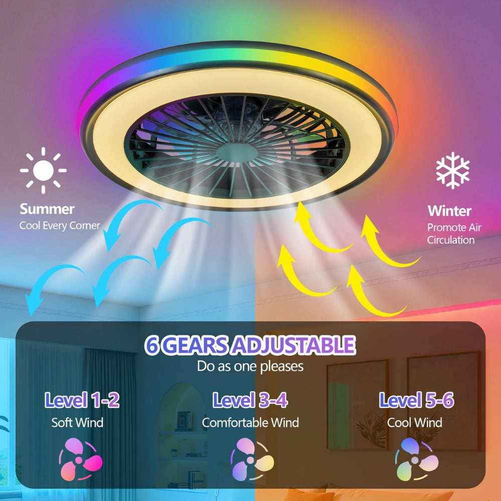 English Elm Modern RGB LED Flush Mount Ceiling Fan Dimmable Light for Living Room or Bedroom W2312P539648