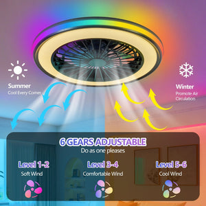 English Elm Modern RGB LED Flush Mount Ceiling Fan Dimmable Light for Living Room or Bedroom W2312P539648