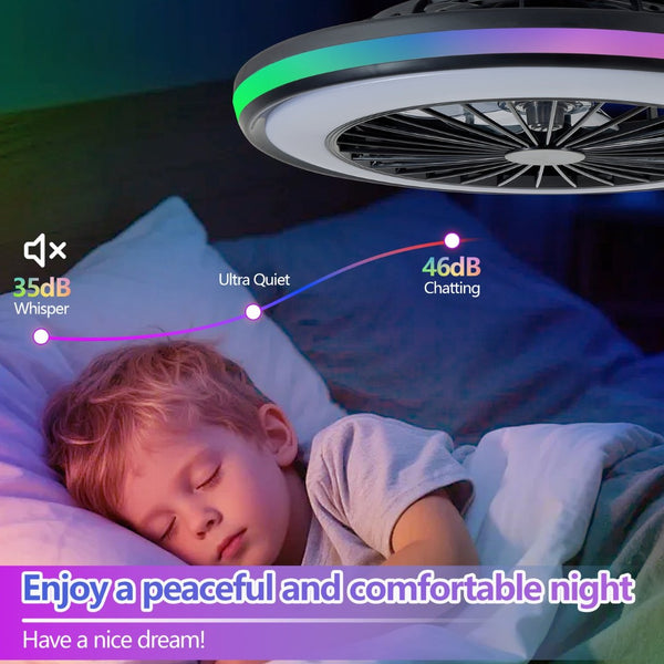 English Elm Modern RGB LED Flush Mount Ceiling Fan Dimmable Light for Living Room or Bedroom W2312P539648
