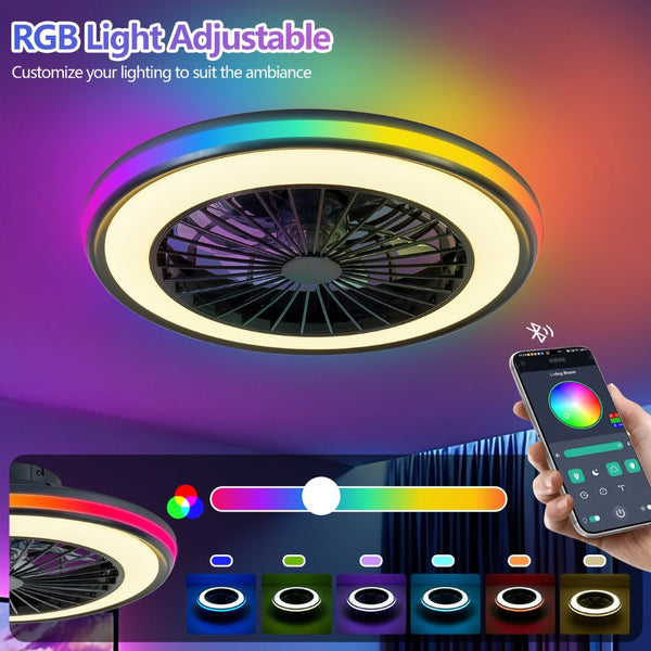 English Elm Modern RGB LED Flush Mount Ceiling Fan Dimmable Light for Living Room or Bedroom W2312P539648