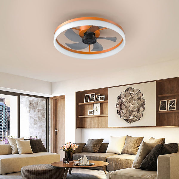 English Elm Ceiling Fan with Dimmable Led Flush Mount Low Profile Design for Modern Bedrooms W2312P540486