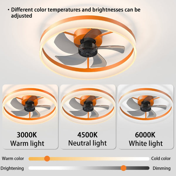 English Elm Ceiling Fan with Dimmable Led Flush Mount Low Profile Design for Modern Bedrooms W2312P540486