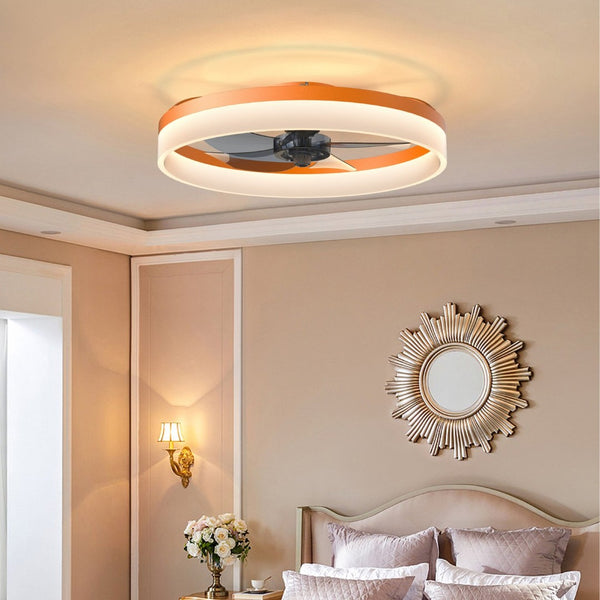 English Elm Ceiling Fan with Dimmable Led Flush Mount Low Profile Design for Modern Bedrooms W2312P540486