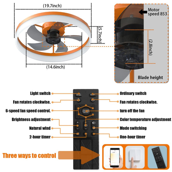 English Elm Ceiling Fan with Dimmable Led Flush Mount Low Profile Design for Modern Bedrooms W2312P540486