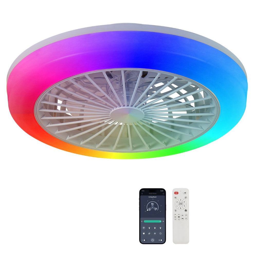 English Elm 18 Inch Bladeless Flush Mount Smart Ceiling Fan Rgb Led Dimmable for Low Ceilings W2312P540777