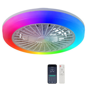 English Elm 18 Inch Bladeless Flush Mount Smart Ceiling Fan Rgb Led Dimmable for Low Ceilings W2312P540777