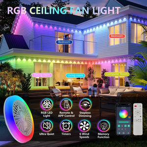 English Elm 18 Inch Bladeless Flush Mount Smart Ceiling Fan Rgb Led Dimmable for Low Ceilings W2312P540777