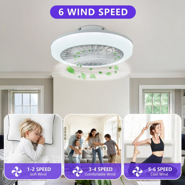 English Elm 18 Inch Bladeless Flush Mount Smart Ceiling Fan Rgb Led Dimmable for Low Ceilings W2312P540777