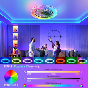 English Elm 23 Inch Bladeless Flush Mount Ceiling Fan with Rgb Lighting for Modern Living Spaces W2312P540914