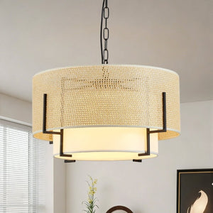 English Elm 19.7 Inch Hand Woven Rattan Drum Chandelier Four Light Bohemian Farmhouse Pendant W2312P541385