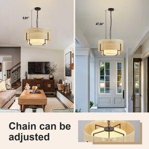 English Elm 19.7 Inch Hand Woven Rattan Drum Chandelier Four Light Bohemian Farmhouse Pendant W2312P541385
