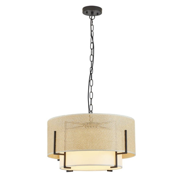 English Elm 19.7 Inch Hand Woven Rattan Drum Chandelier Four Light Bohemian Farmhouse Pendant W2312P541385