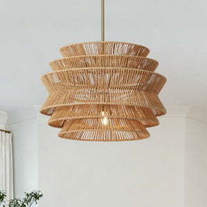 English Elm 17.3 Inch Hand Woven Rattan Seagrass Pendant Light Bohemian Farmhouse Dining Ceiling Fixture W2312P541507