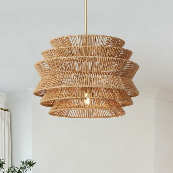 English Elm 17.3 Inch Hand Woven Rattan Seagrass Pendant Light Bohemian Farmhouse Dining Ceiling Fixture W2312P541507