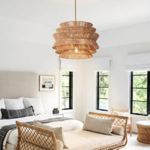 English Elm 17.3 Inch Hand Woven Rattan Seagrass Pendant Light Bohemian Farmhouse Dining Ceiling Fixture W2312P541507