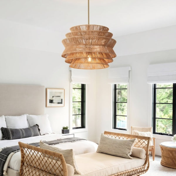 English Elm 17.3 Inch Hand Woven Rattan Seagrass Pendant Light Bohemian Farmhouse Dining Ceiling Fixture W2312P541507