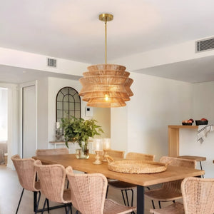 English Elm 17.3 Inch Hand Woven Rattan Seagrass Pendant Light Bohemian Farmhouse Dining Ceiling Fixture W2312P541507