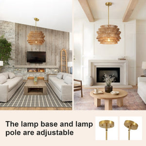 English Elm 17.3 Inch Hand Woven Rattan Seagrass Pendant Light Bohemian Farmhouse Dining Ceiling Fixture W2312P541507