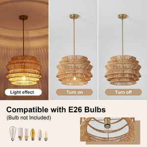 English Elm 17.3 Inch Hand Woven Rattan Seagrass Pendant Light Bohemian Farmhouse Dining Ceiling Fixture W2312P541507