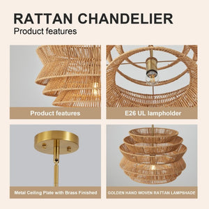 English Elm 17.3 Inch Hand Woven Rattan Seagrass Pendant Light Bohemian Farmhouse Dining Ceiling Fixture W2312P541507