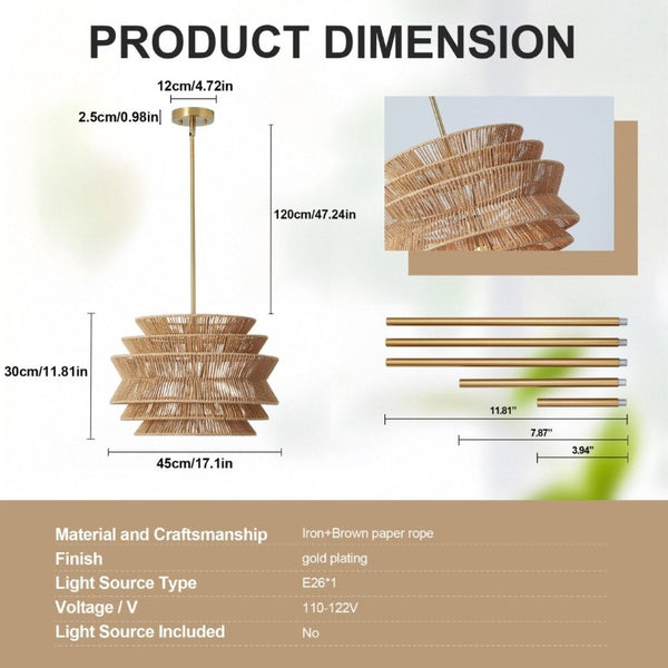 English Elm 17.3 Inch Hand Woven Rattan Seagrass Pendant Light Bohemian Farmhouse Dining Ceiling Fixture W2312P541507