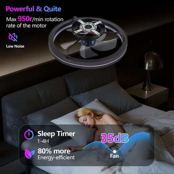 English Elm Rgb Bladeless Fandelier Flush Mount Ceiling Fan with App Remote for Modern Bedroom Black W2312P542783