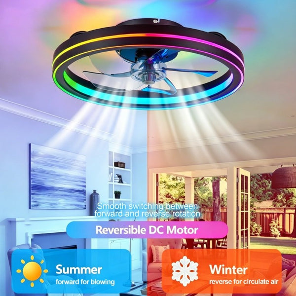 English Elm Rgb Bladeless Fandelier Flush Mount Ceiling Fan with App Remote for Modern Bedroom Black W2312P542783