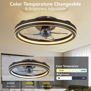 English Elm Rgb Bladeless Fandelier Flush Mount Ceiling Fan with App Remote for Modern Bedroom Black W2312P542783