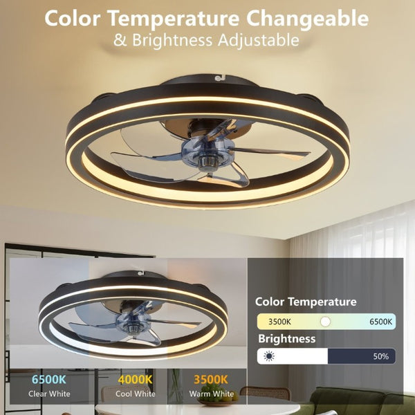 English Elm Rgb Bladeless Fandelier Flush Mount Ceiling Fan with App Remote for Modern Bedroom Black W2312P542783