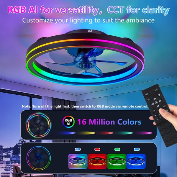 English Elm Rgb Bladeless Fandelier Flush Mount Ceiling Fan with App Remote for Modern Bedroom Black W2312P542783