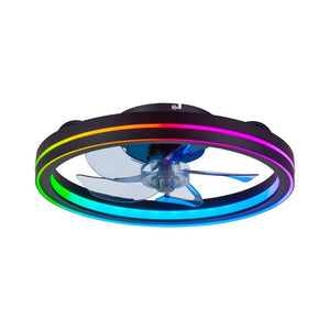 English Elm Rgb Bladeless Fandelier Flush Mount Ceiling Fan with App Remote for Modern Bedroom Black W2312P542783