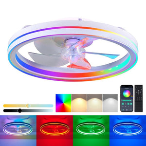 English Elm Rgb Bladeless Fandelier Flush Mount Ceiling Fan with App Remote for Modern Bedroom White W2312P542784