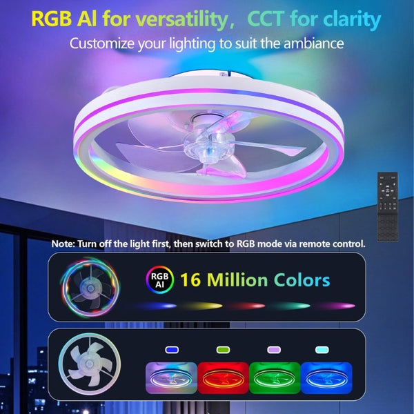 English Elm Rgb Bladeless Fandelier Flush Mount Ceiling Fan with App Remote for Modern Bedroom White W2312P542784
