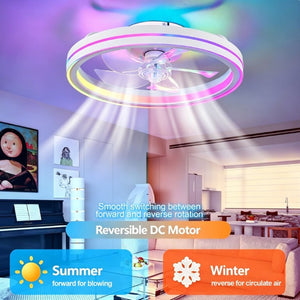 English Elm Rgb Bladeless Fandelier Flush Mount Ceiling Fan with App Remote for Modern Bedroom White W2312P542784