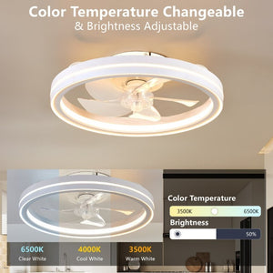 English Elm Rgb Bladeless Fandelier Flush Mount Ceiling Fan with App Remote for Modern Bedroom White W2312P542784