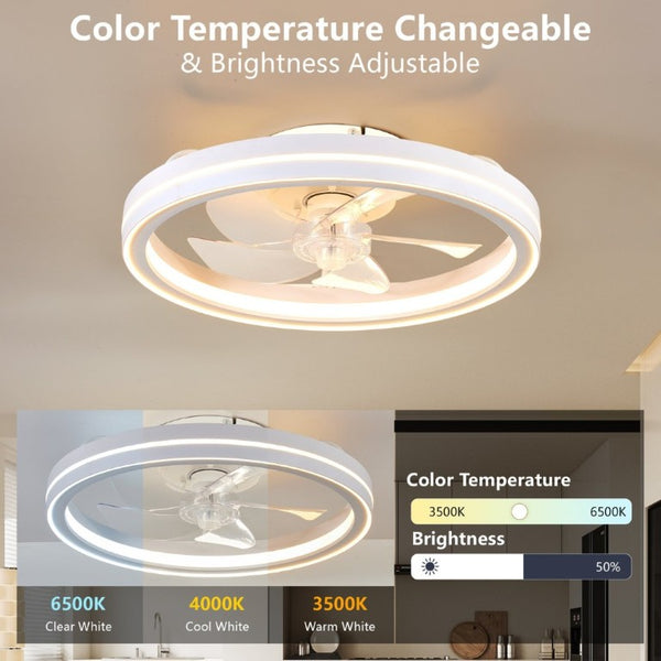 English Elm Rgb Bladeless Fandelier Flush Mount Ceiling Fan with App Remote for Modern Bedroom White W2312P542784