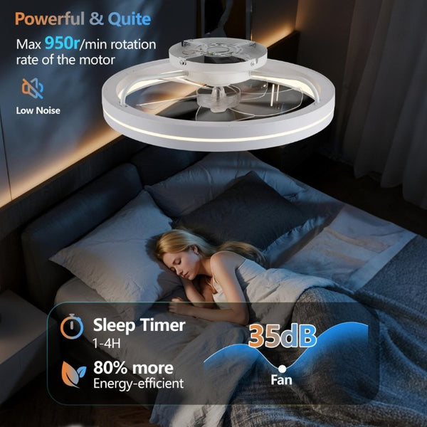 English Elm Rgb Bladeless Fandelier Flush Mount Ceiling Fan with App Remote for Modern Bedroom White W2312P542784