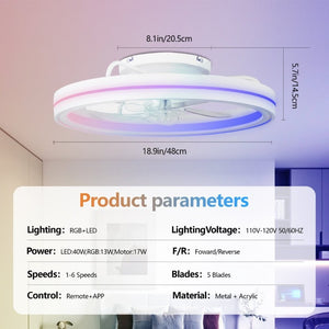 English Elm Rgb Bladeless Fandelier Flush Mount Ceiling Fan with App Remote for Modern Bedroom White W2312P542784