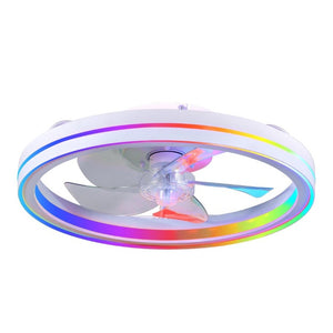 English Elm Rgb Bladeless Fandelier Flush Mount Ceiling Fan with App Remote for Modern Bedroom White W2312P542784