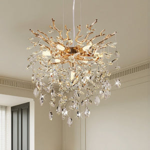 English Elm Modern Gold Tree Branch Crystal Seven Light Chandelier for Dining and Living Rooms W2312P542785