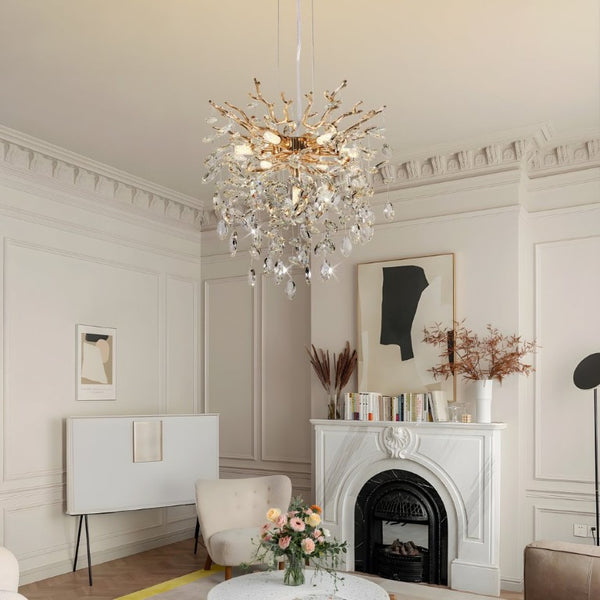 English Elm Modern Gold Tree Branch Crystal Seven Light Chandelier for Dining and Living Rooms W2312P542785